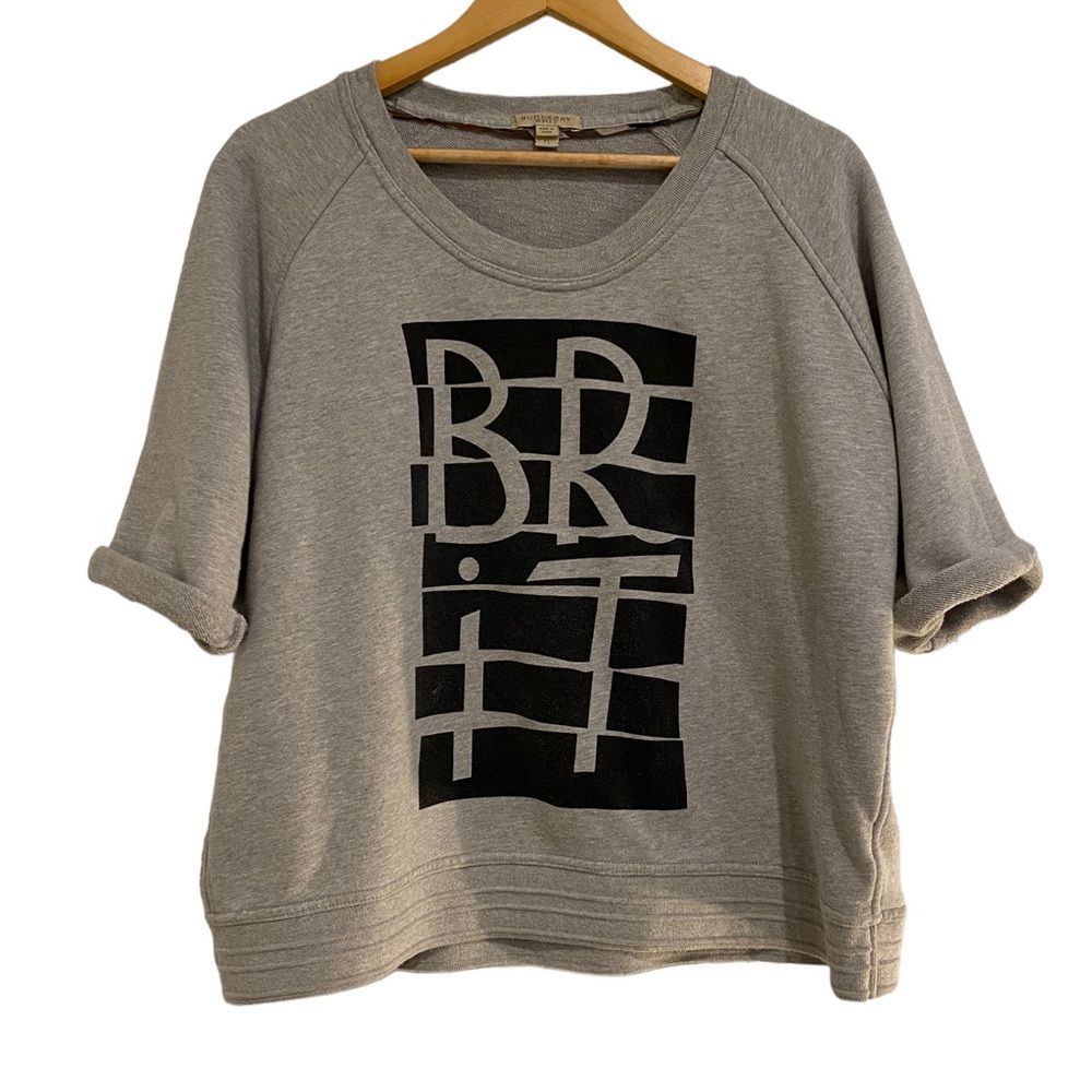 Burberry Brit “Brit” Heather Gray Graphic Sweatshirt 1/2 Sleeve, Size XL
